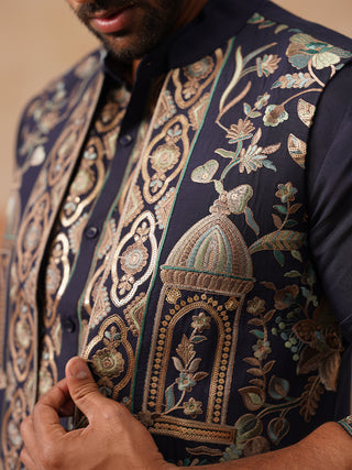 Embroidered Waistcoat and Kurta Pyjama For Men