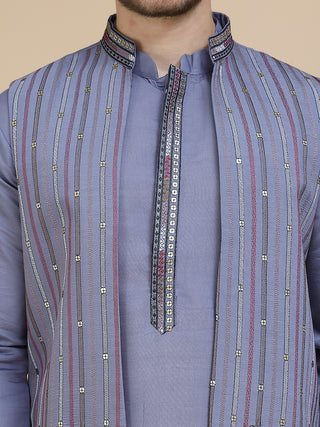Embroidered Waistcoat and Kurta Pyjama For Men