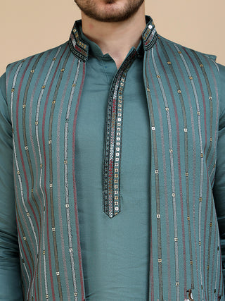 Embroidered Waistcoat and Kurta Pyjama For Men