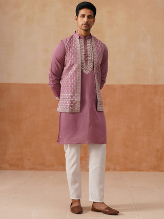 Classic Magenta Kurta Pyjama With Embroidered Waistcoat