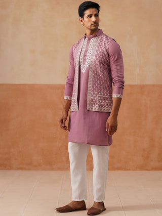 Classic Magenta Kurta Pyjama With Embroidered Waistcoat