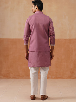 Classic Magenta Kurta Pyjama With Embroidered Waistcoat