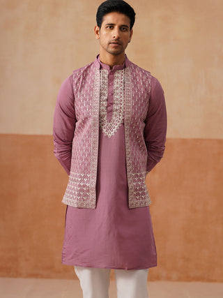 Classic Magenta Kurta Pyjama With Embroidered Waistcoat