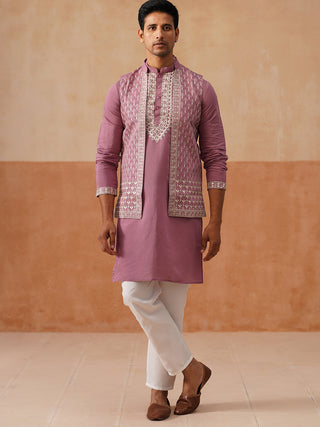 Classic Magenta Kurta Pyjama With Embroidered Waistcoat