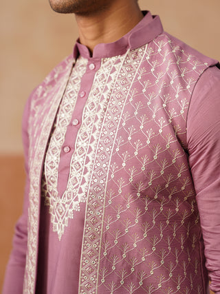 Classic Magenta Kurta Pyjama With Embroidered Waistcoat