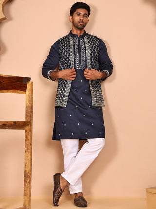 Classic Magenta Kurta Pyjama With Embroidered Waistcoat