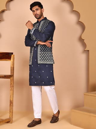 Classic Magenta Kurta Pyjama With Embroidered Waistcoat