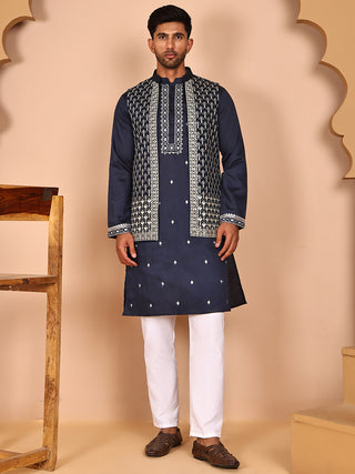 Classic Magenta Kurta Pyjama With Embroidered Waistcoat