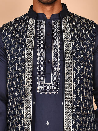 Classic Magenta Kurta Pyjama With Embroidered Waistcoat
