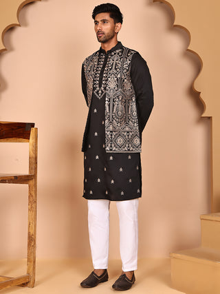 Embroidered Jacket with Classic Olive Kurta Set