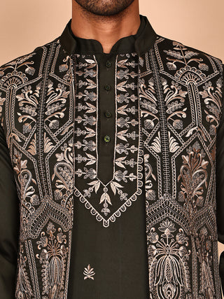 Embroidered Jacket with Classic Olive Kurta Set