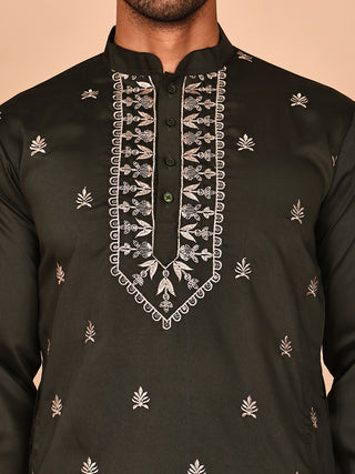 Embroidered Jacket with Classic Olive Kurta Set