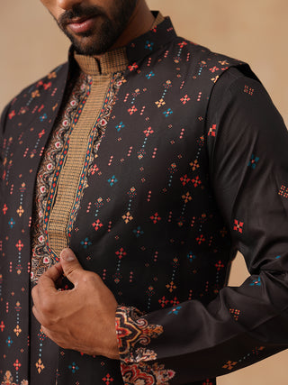 Printed Silk Blend Kurta with Matching Printed Waistcoat Set