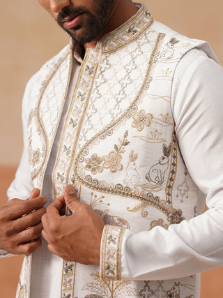 Embroidered Waistcoat and Kurta Pyjama For Men