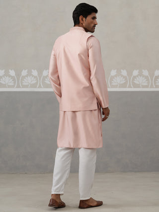 Embroidered Peach Nehru Jacket with Kurta Pyjama Set