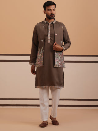 Embroidered Nehru Jacket with Kurta Pyjama Set