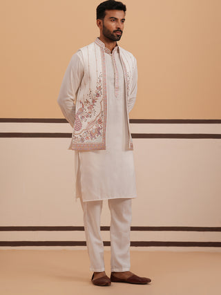 Ivory Embroidered Nehru Jacket Kurta Set for men