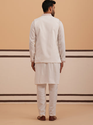 Ivory Embroidered Nehru Jacket Kurta Set for men