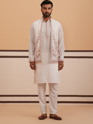 Ivory Embroidered Nehru Jacket Kurta Set for men