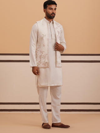 Ivory Embroidered Nehru Jacket Kurta Set for men