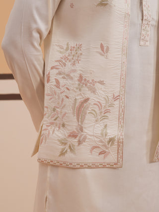 Ivory Embroidered Nehru Jacket Kurta Set for men