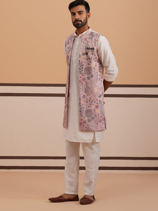 Festive Floral Embroidered Shrug Kurta Set