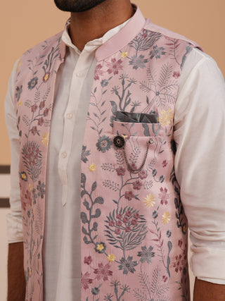 Festive Floral Embroidered Shrug Kurta Set
