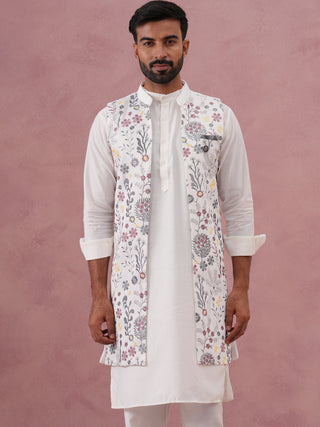 Festive Floral Embroidered Shrug Kurta Set