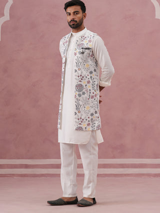 Festive Floral Embroidered Shrug Kurta Set