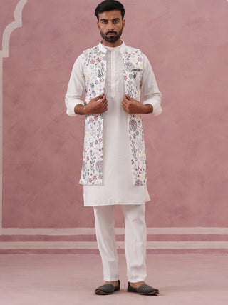 Festive Floral Embroidered Shrug Kurta Set