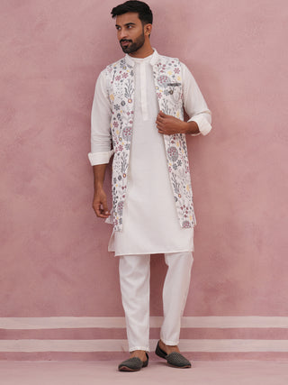Festive Floral Embroidered Shrug Kurta Set