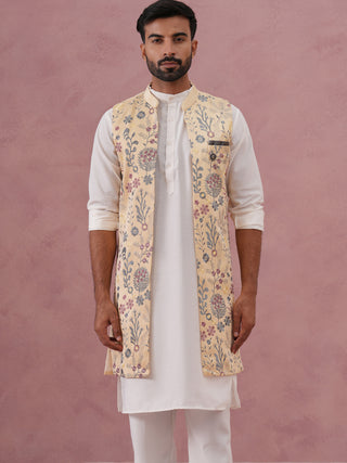 Festive Floral Embroidered Shrug Kurta Set