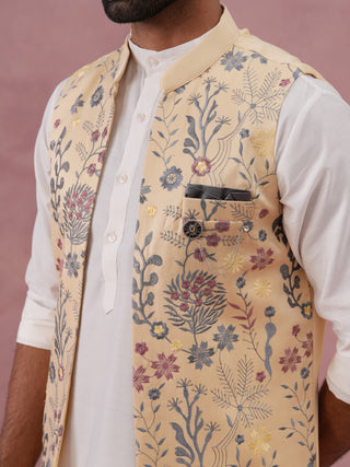 Festive Floral Embroidered Shrug Kurta Set