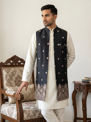 Embroidered Nehru Jacket with Kurta Pyjama Set