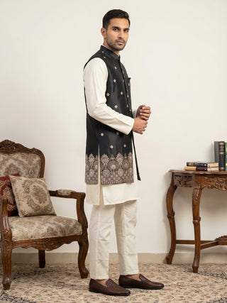 Embroidered Nehru Jacket with Kurta Pyjama Set