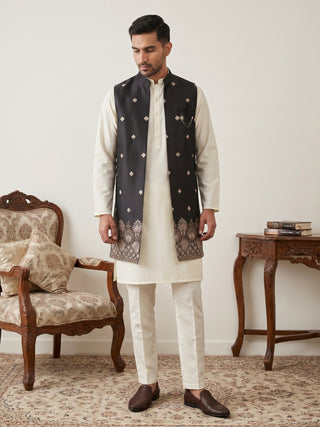 Embroidered Nehru Jacket with Kurta Pyjama Set