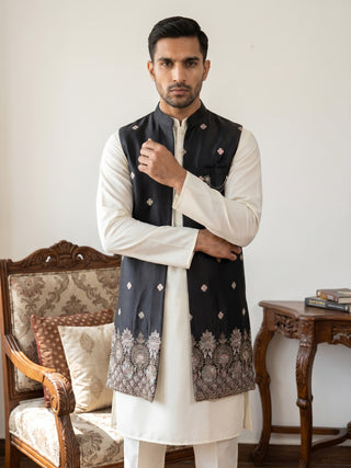 Embroidered Nehru Jacket with Kurta Pyjama Set