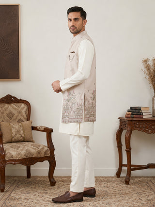 Embroidered Nehru Jacket with Kurta Pyjama Set