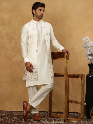 Embroidered Nehru Jacket with Kurta Pyjama Set