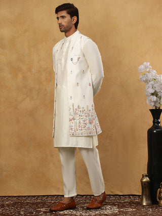 Embroidered Nehru Jacket with Kurta Pyjama Set