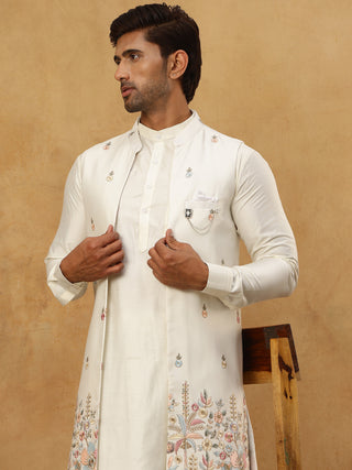 Embroidered Nehru Jacket with Kurta Pyjama Set