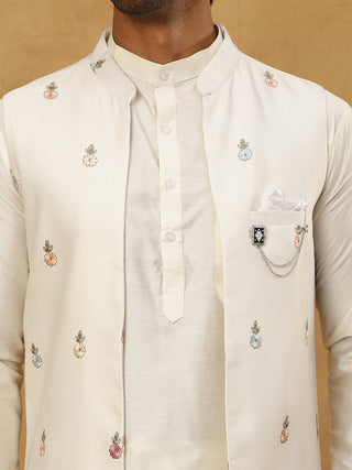 Embroidered Nehru Jacket with Kurta Pyjama Set