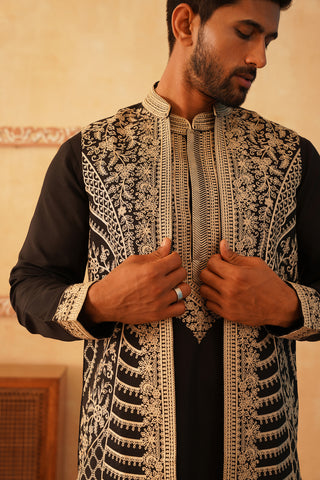 Rithvikk in Men's Embroidered Waistcoat and Kurta Pyjama.
