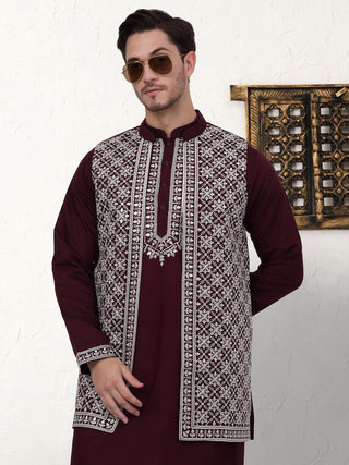 Men's Embroidered Waistcoat and Kurta Pyjama