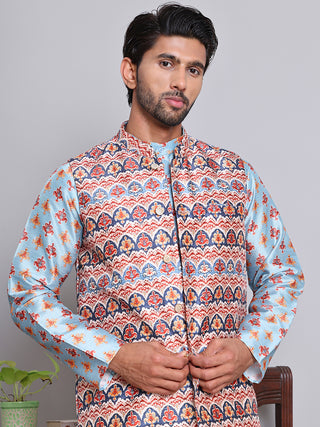 Printed Nehru Jacket & Kurta Pyjama Set