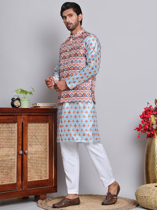 Printed Nehru Jacket & Kurta Pyjama Set