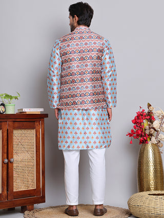 Printed Nehru Jacket & Kurta Pyjama Set