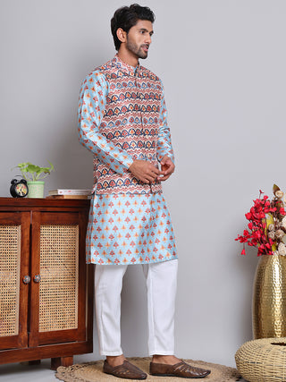 Printed Nehru Jacket & Kurta Pyjama Set