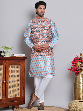 Printed Nehru Jacket & Kurta Pyjama Set