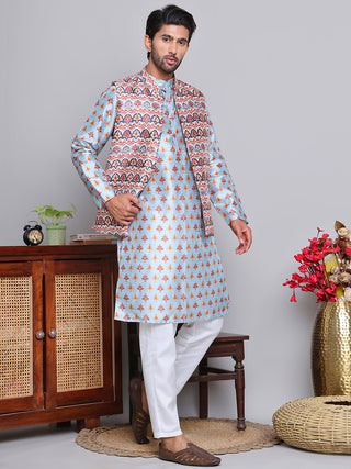 Printed Nehru Jacket & Kurta Pyjama Set